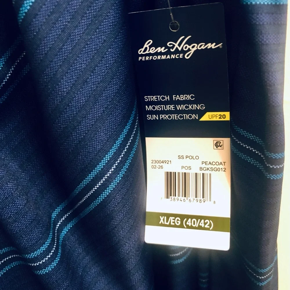 Ben Hogan Navy striped performance Golf Polo Shirt Men’s XL New